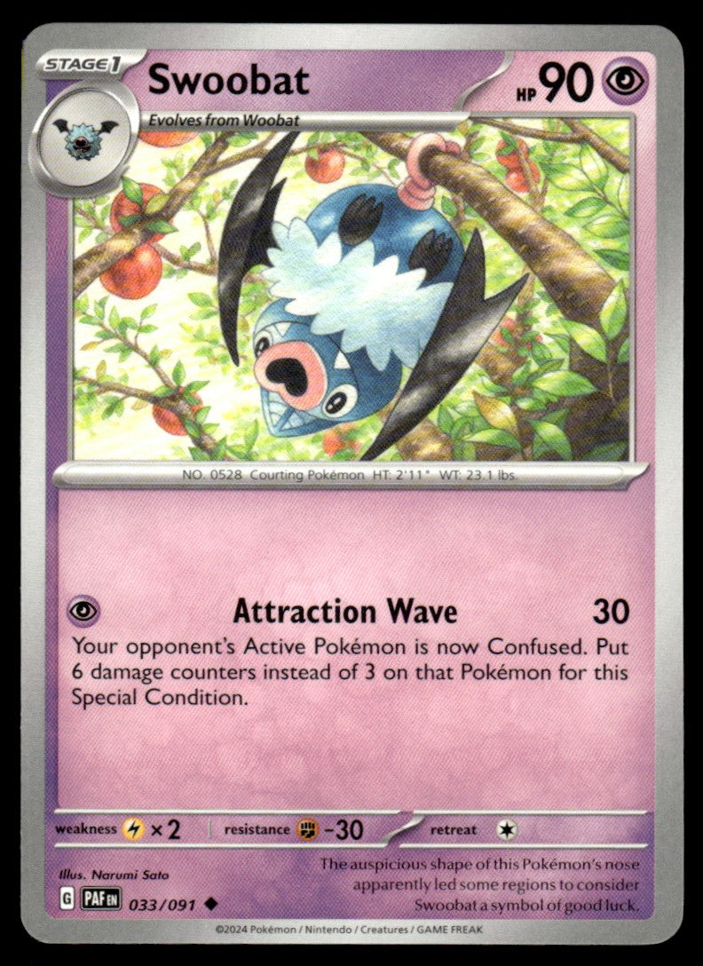 Swoobat 033/091 Uncomon - Paldean Fates - Scarlet & Violet