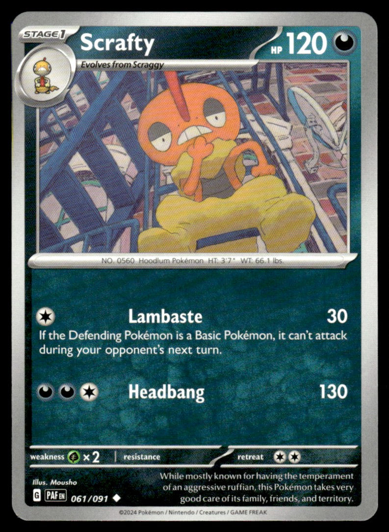 Scrafty 061/091 Uncomon - Paldean Fates - Scarlet & Violet