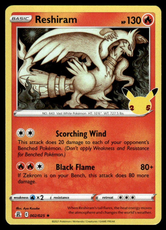 Reshiram 002/025 Holo - Celebrations - Sword & Shield