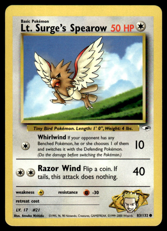 LP Lt. Surge’s Spearow 83 No Holo - Gym Heroes