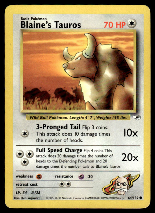 LP Blaine’s Tauros 64 No Holo - Gym Heroes
