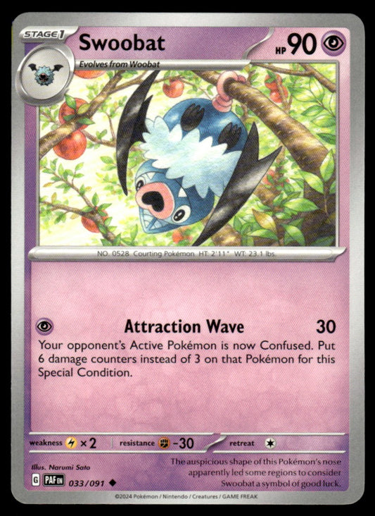 Swoobat 033/091 Uncomon - Paldean Fates - Scarlet & Violet