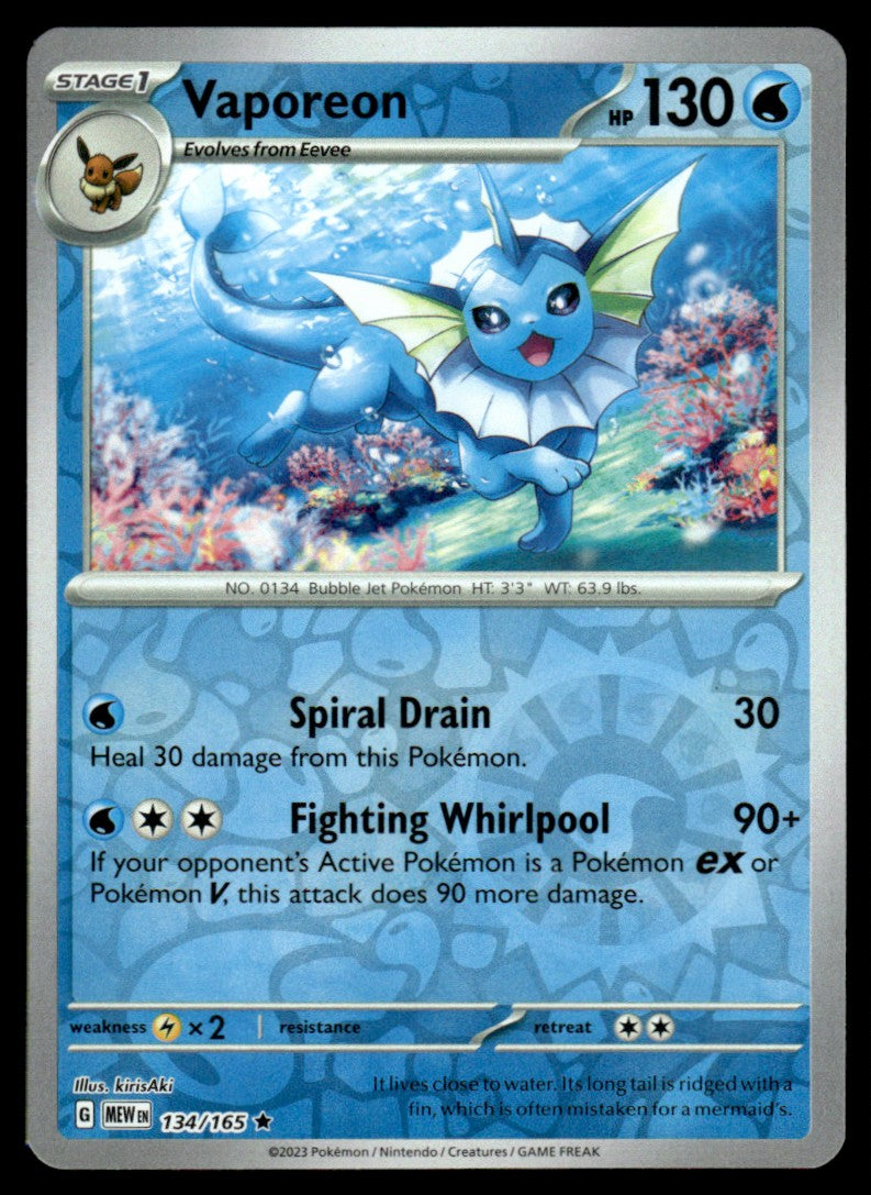 Vaporeon 134/165 Reverse - Scarlet & Violet - 151 - Scarlet & Violet