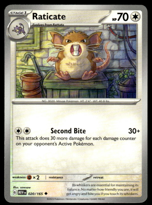Raticate 020/165 Uncomon - Scarlet & Violet - 151 - Scarlet & Violet