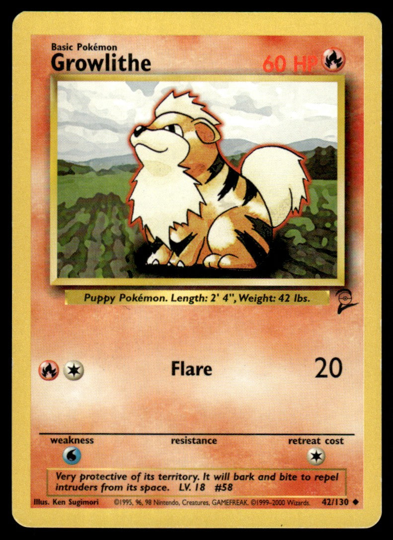 LP Growlithe 42 No Holo - Base Set 2