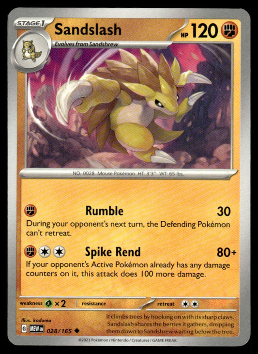 Sandslash 028/165 Uncomon - Scarlet & Violet - 151 - Scarlet & Violet