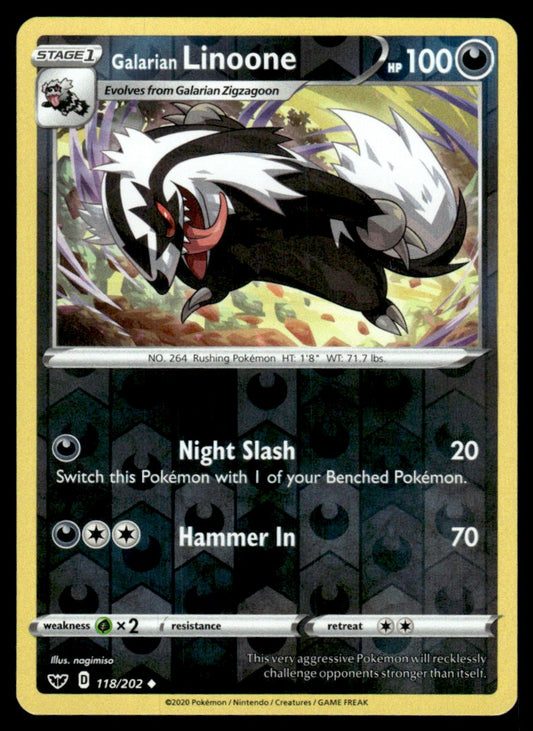 Galarian Linoone 118/202 Reverse - Sword & Shield Base Set - Sword & Shield