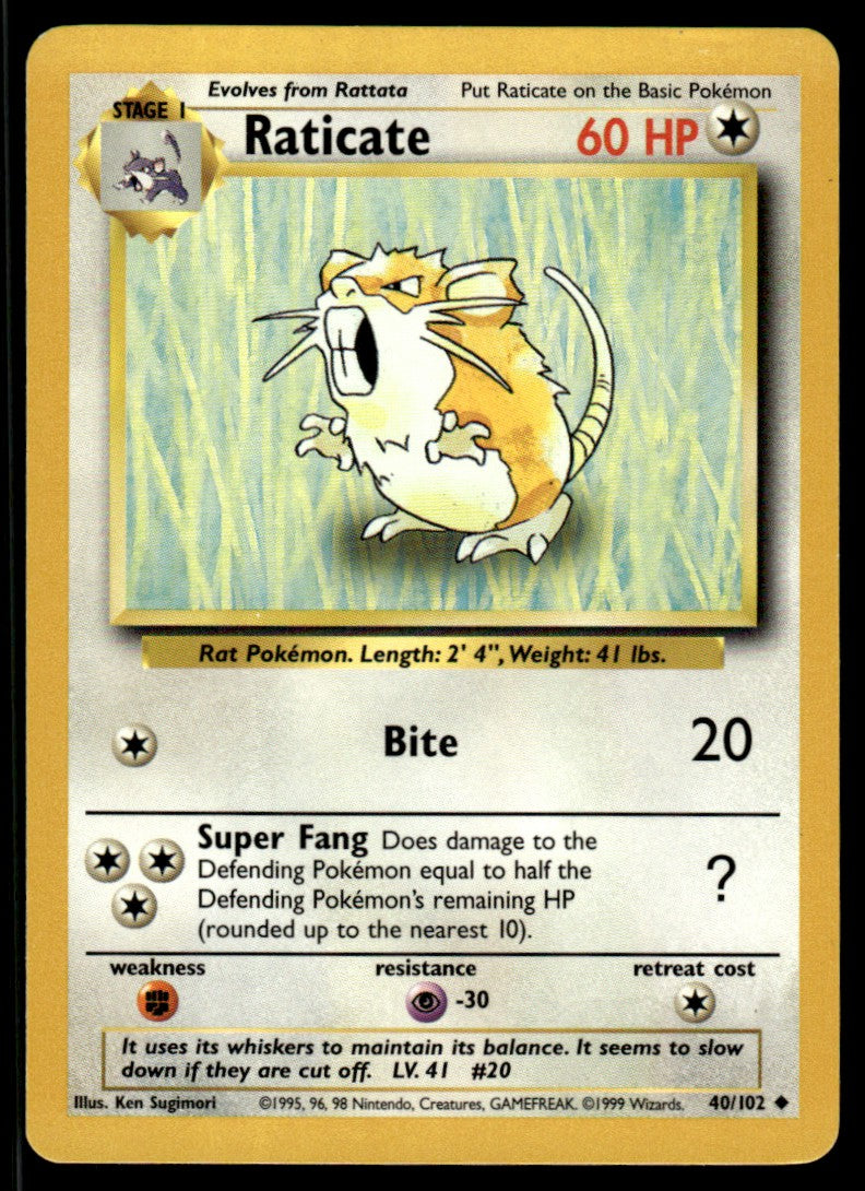 LP Raticate 40 No Holo - Base Set