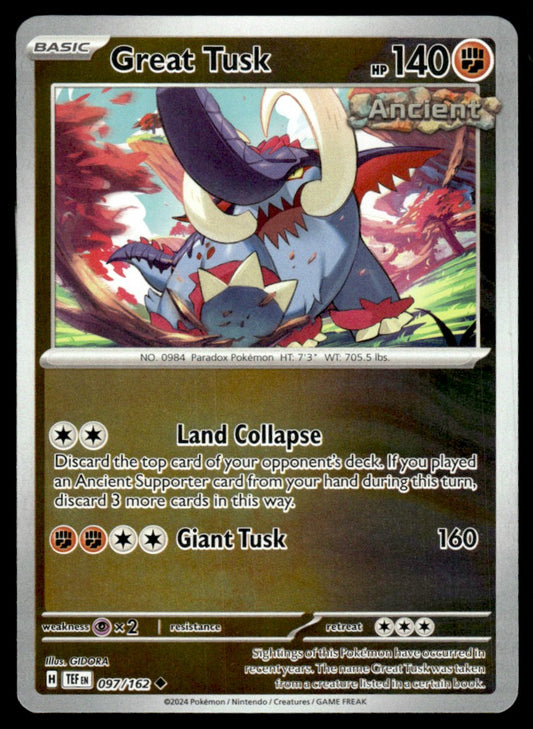Great Tusk 097/162 Reverse - Temporal Forces - Scarlet & Violet