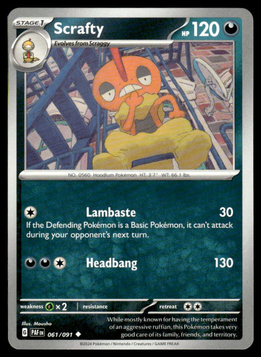 Scrafty 061/091 Uncomon - Paldean Fates - Scarlet & Violet