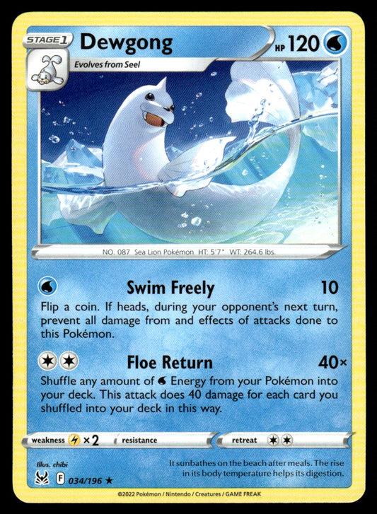 Dewgong 034/196 Rare - Lost Origin - Sword & Shield